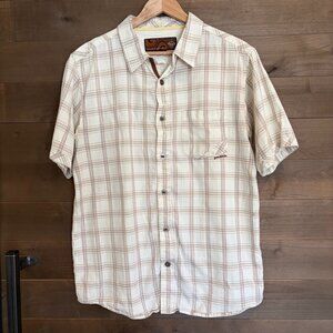 PRANA Short Sleeve Check Plaid Button Down Shirt Top Sz Large